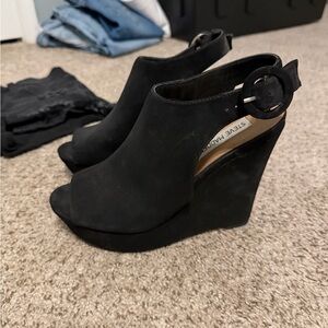 Steve Madden Black Peep-Toe Wedges